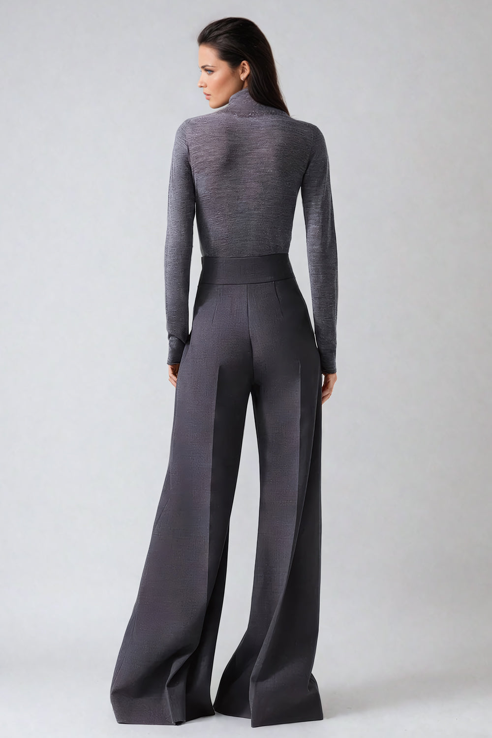 High-Waisted Wide-Leg Trousers - Gray