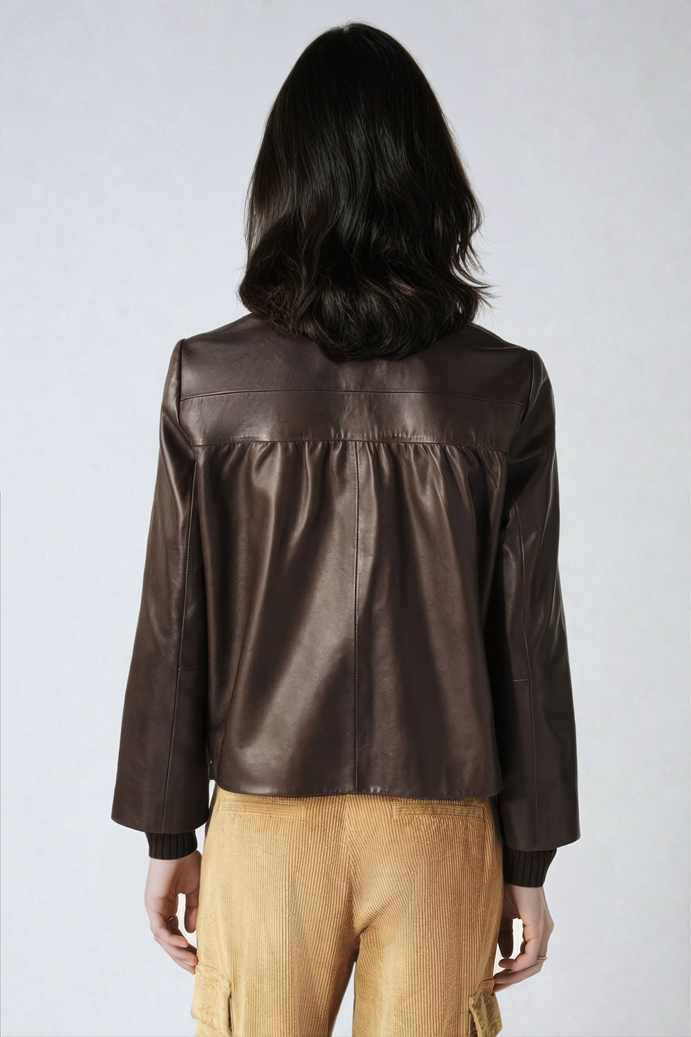 Button-Up Leather Jacket - Dark Brown