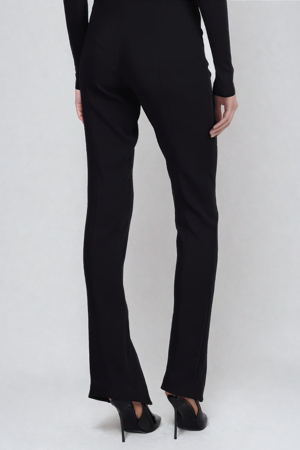 High-Waist Slit Hem Trousers - Black