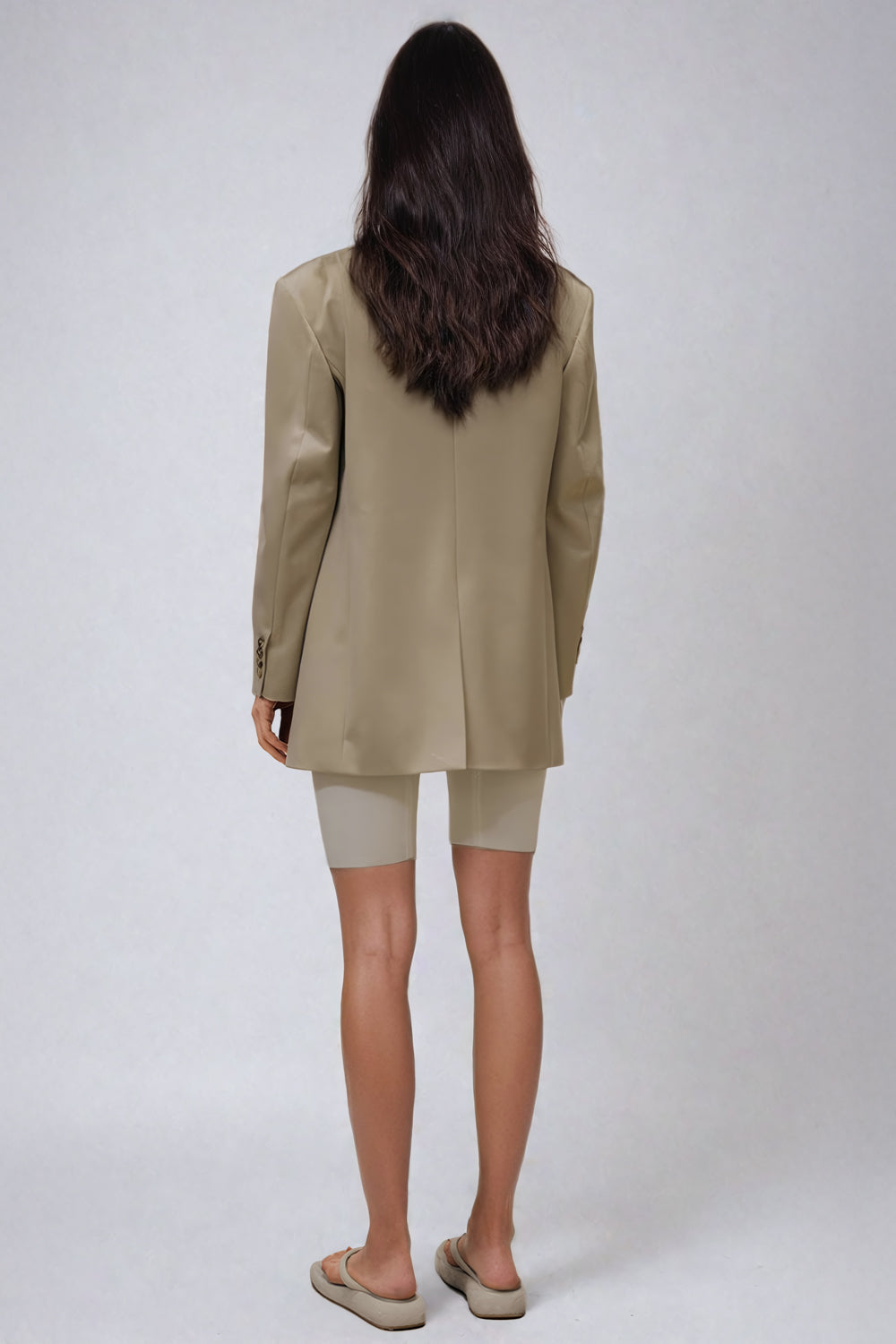 Oversized Structured Blazer with Notch Lapels - Beige