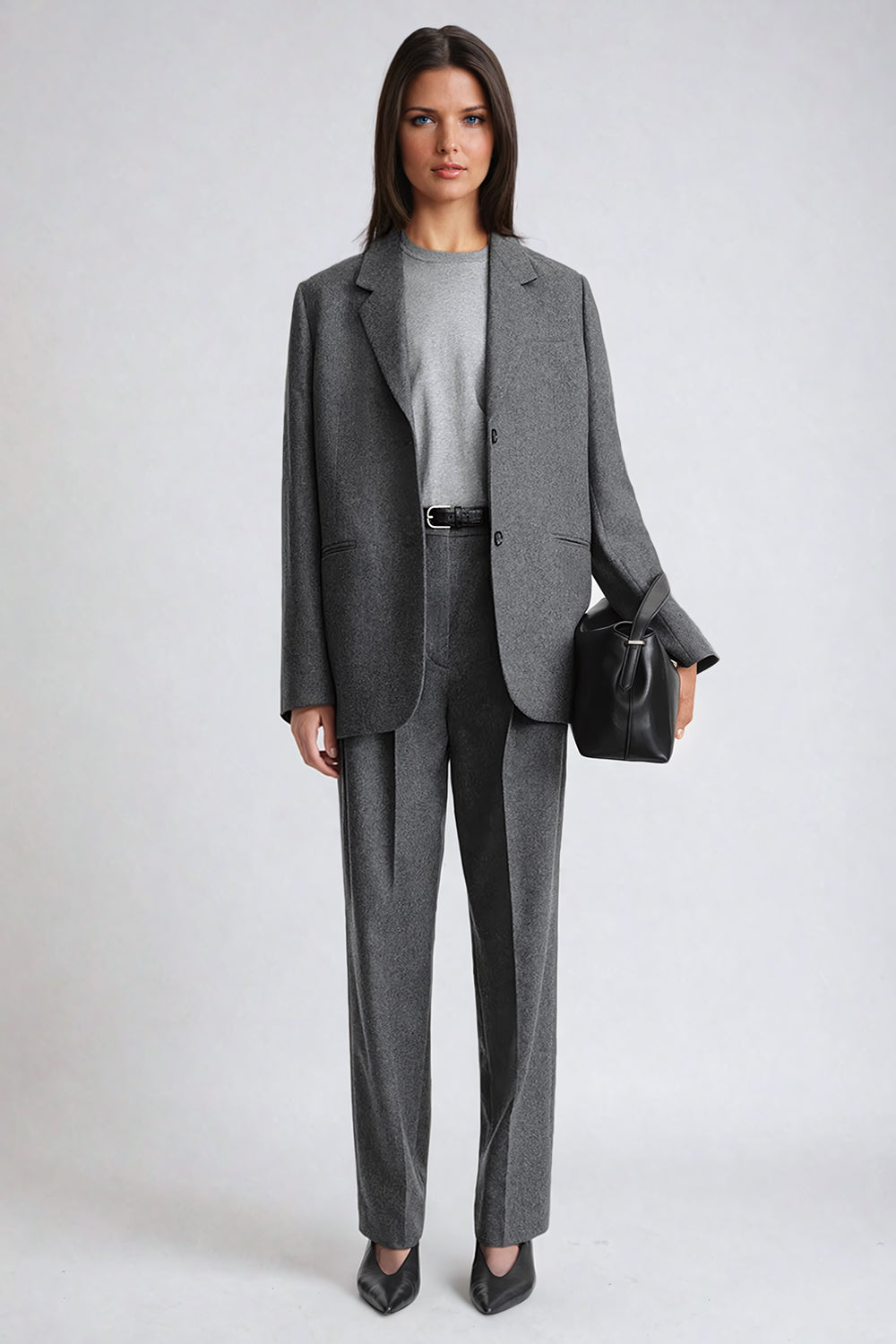 Classic Tailored Single-Breasted Blazer with Notched Lapel - Gray