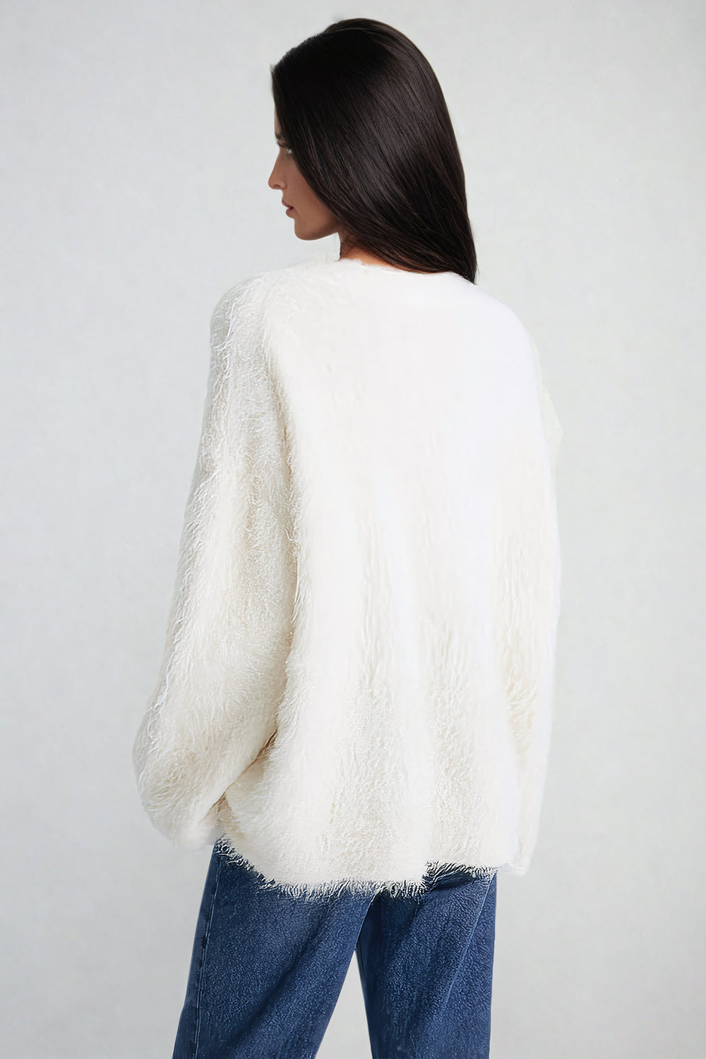 Button-Up Knitted Cardigan with V-Neckline - White