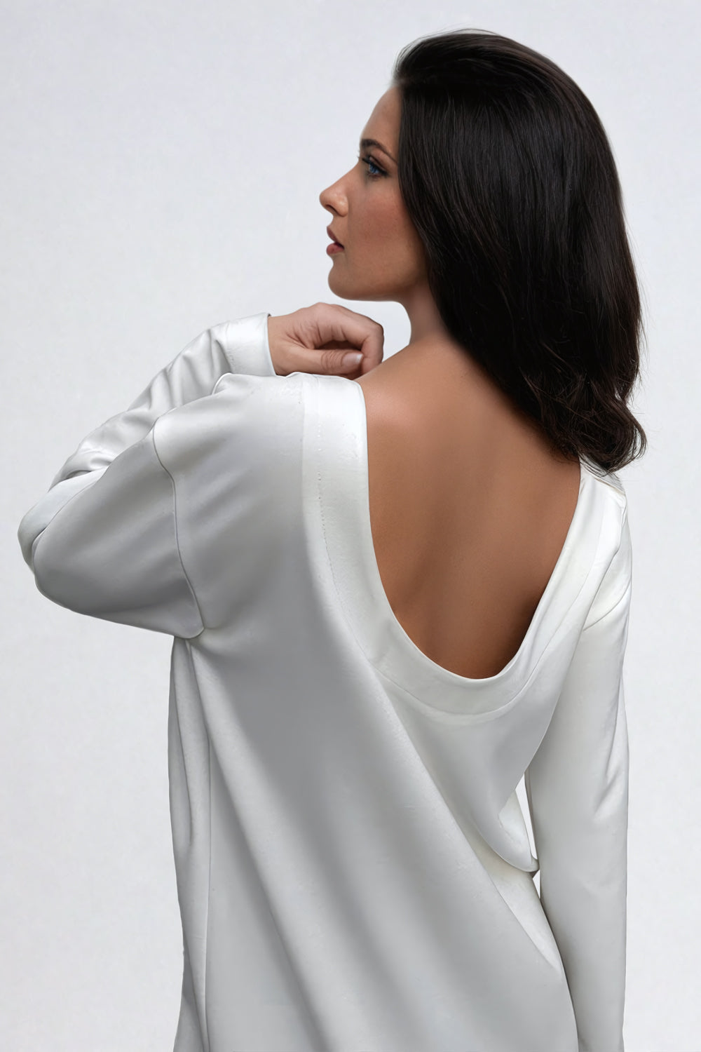 Open-Back Long-Sleeve Mini Dress - White