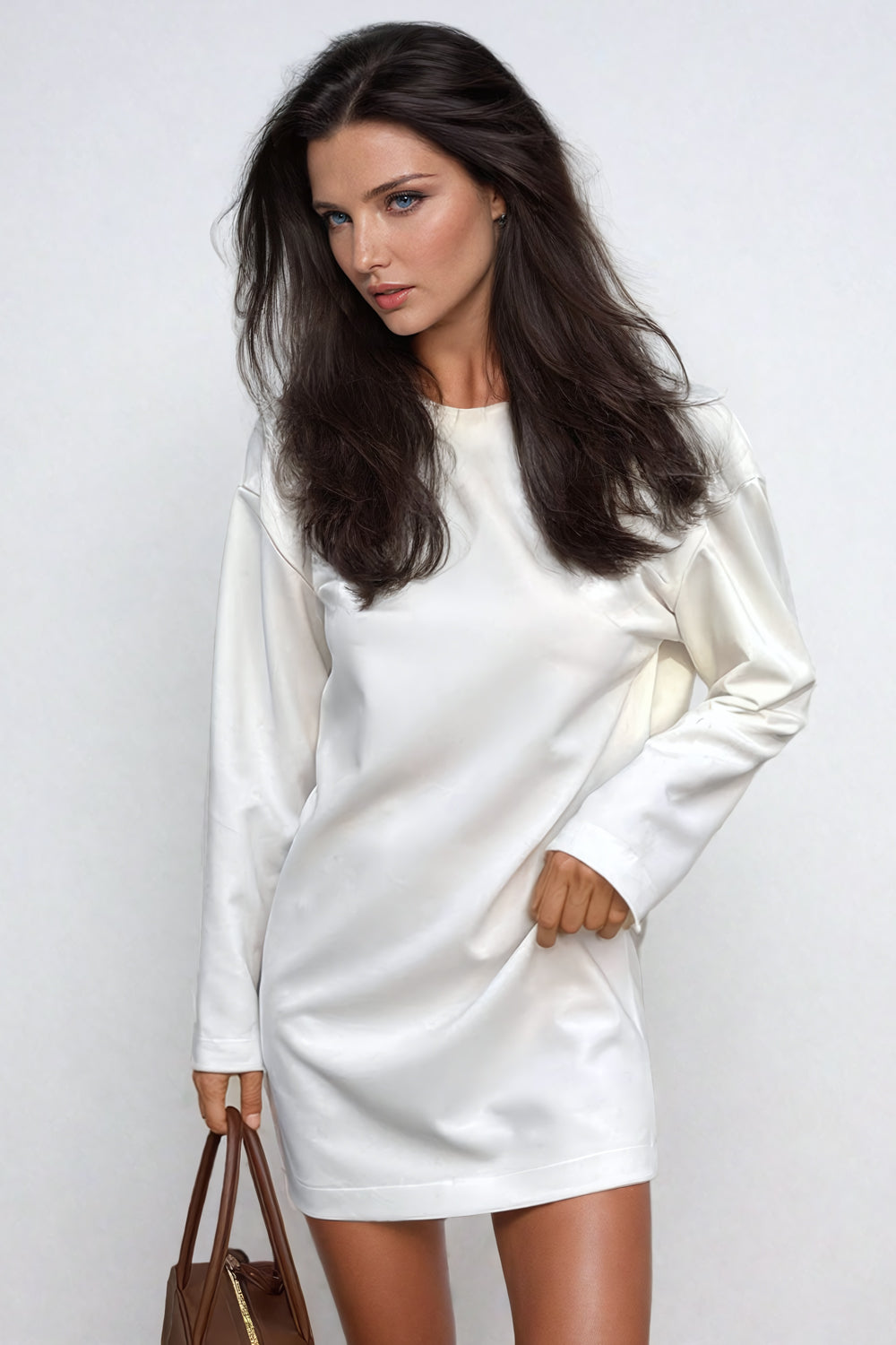 Open-Back Long-Sleeve Mini Dress - White