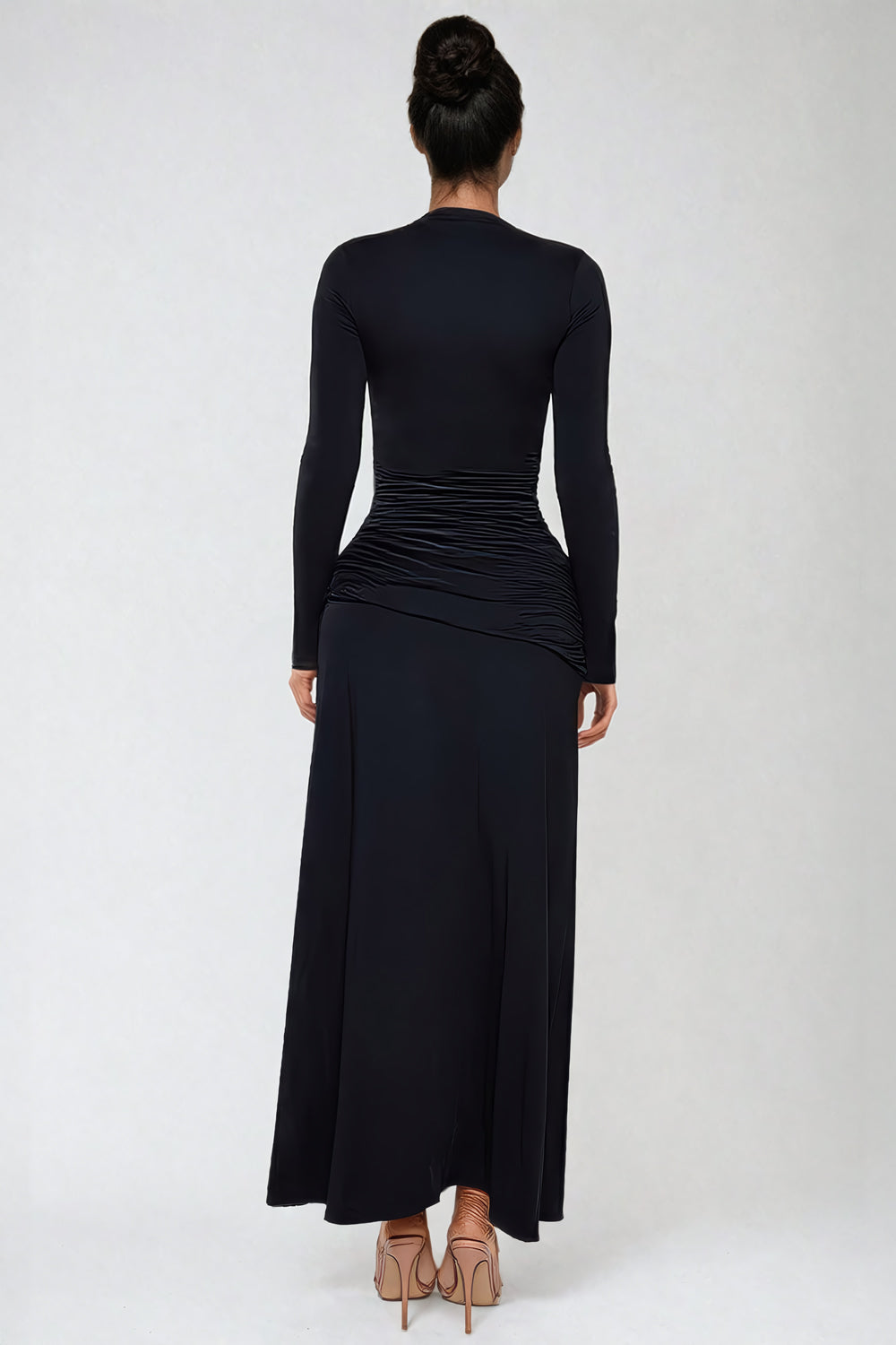 Elegant Black Maxi Dress with Deep V-Neck and High Slit - Black