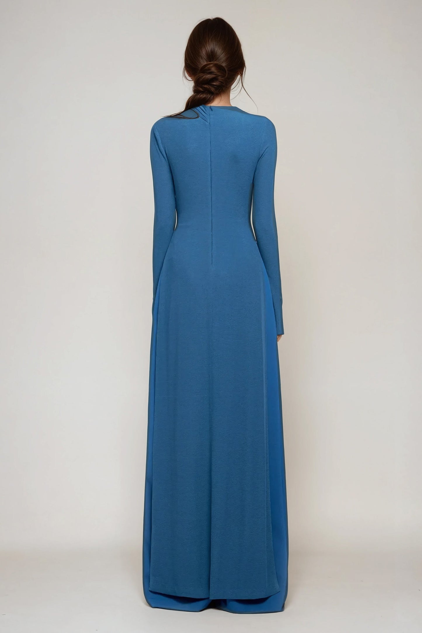 Long Sleeve Asymmetrical Knot Detail Maxi Dress - Blue