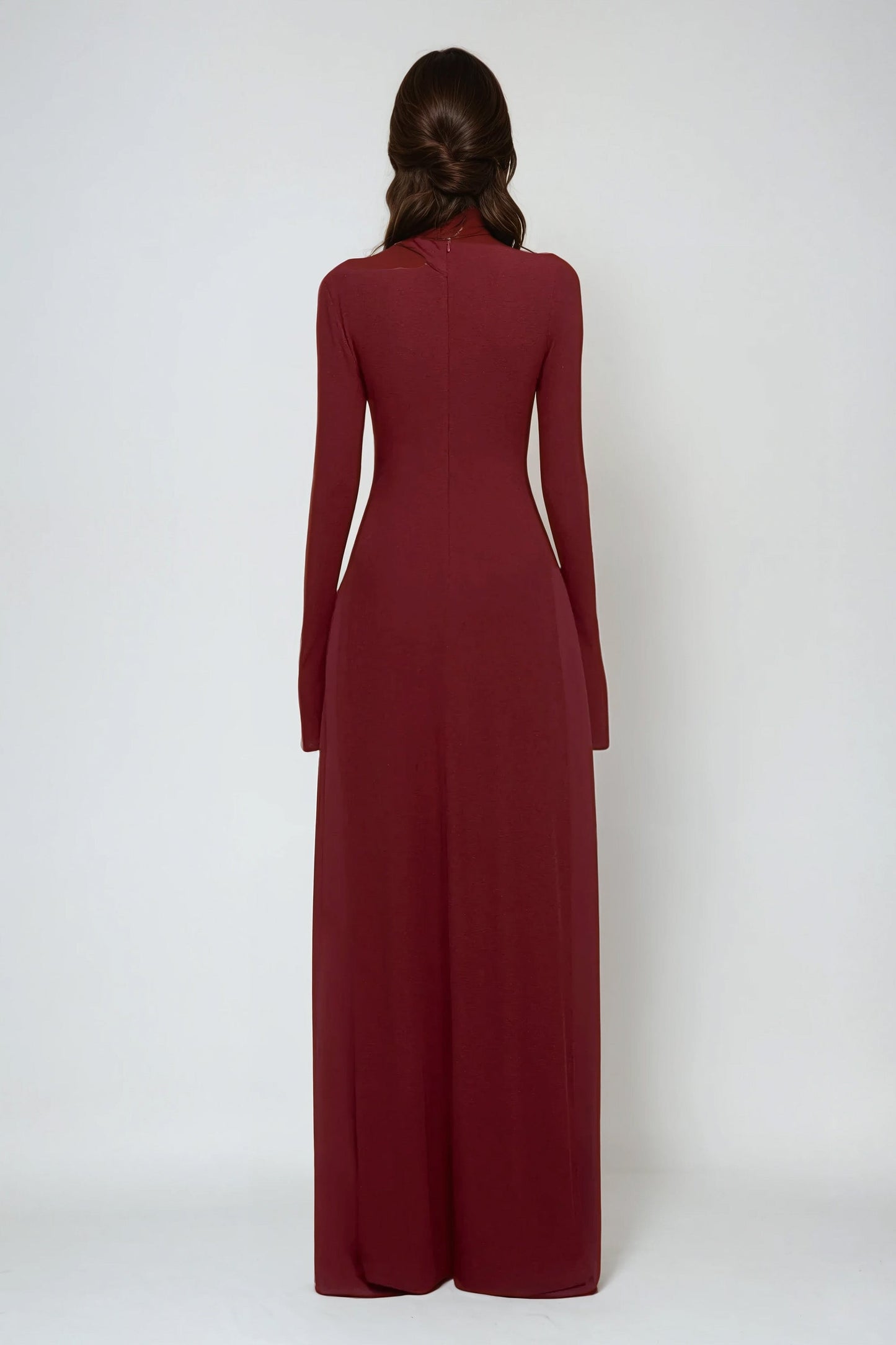 Long Sleeve Asymmetrical Knot Detail Maxi Dress - Red