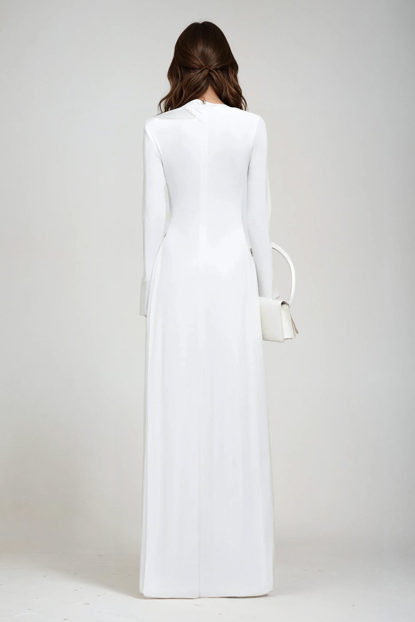 Long Sleeve Asymmetrical Knot Detail Maxi Dress - White