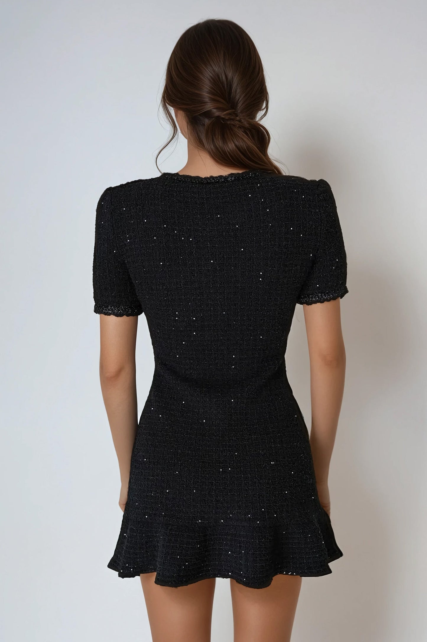 Mini Dress with Structured Design and Decorative Buttons - Black