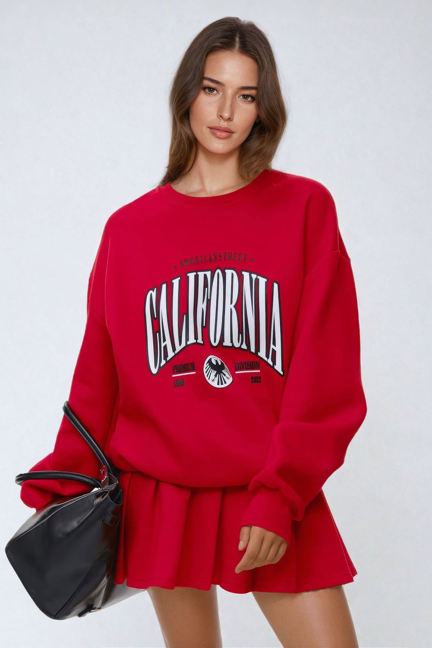 "California" Print Oversized Sweatshirt - Red