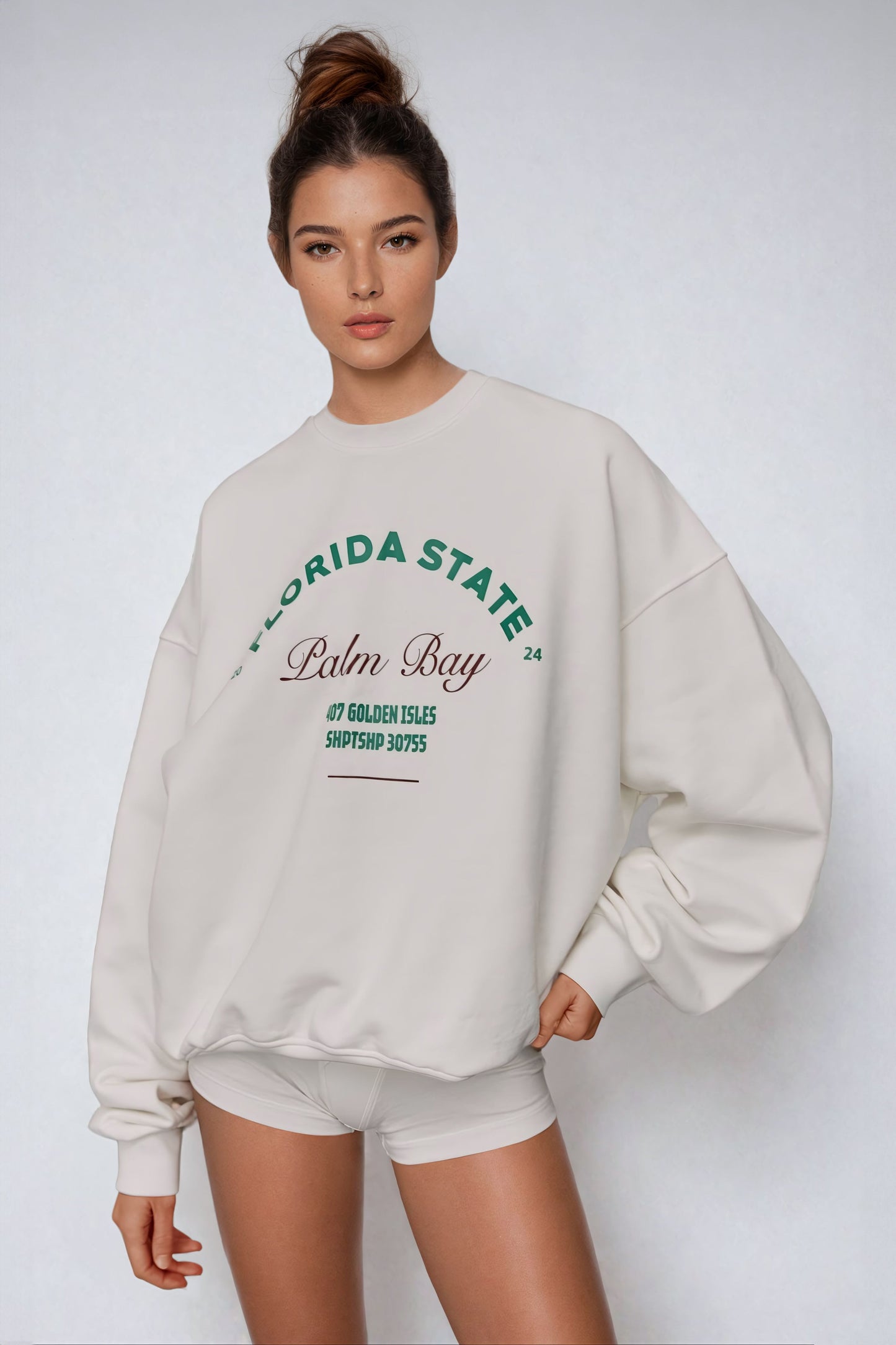 "Florida State" Print Oversized Sweatshirt - White