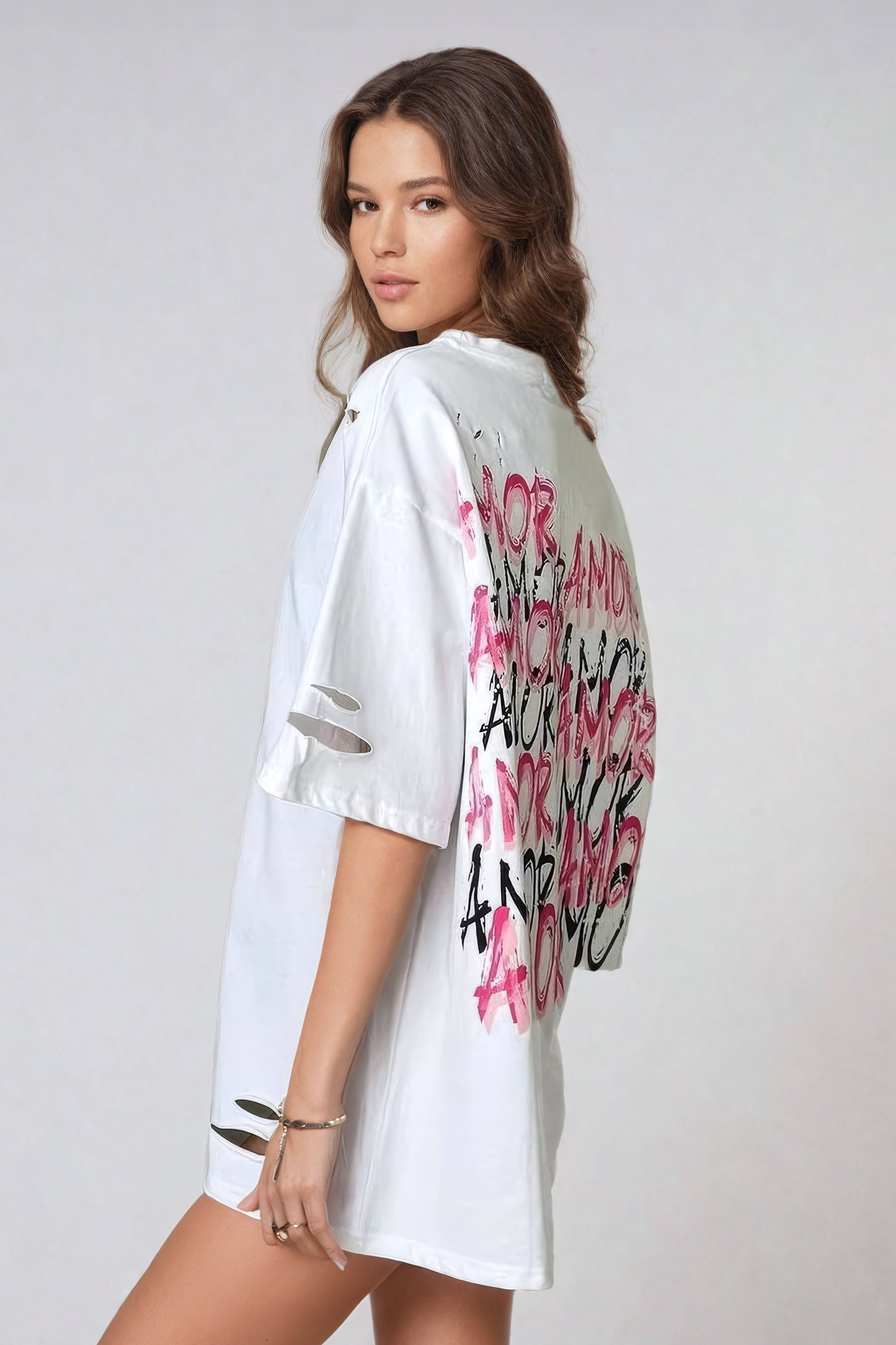 Graffiti-Print "AMOR" Oversized T-shirt - White