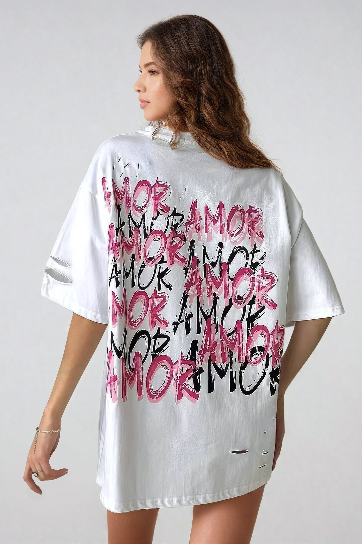 Graffiti-Print "AMOR" Oversized T-shirt - White