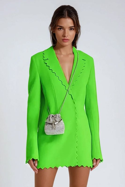 Long Sleeve Scalloped-Edge Mini Dress - Green