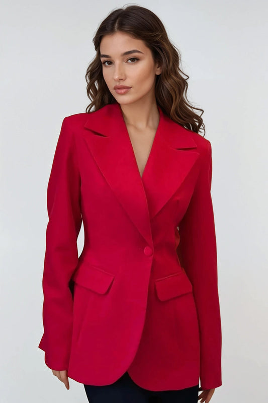 Single-Button Tailored Blazer with Notched Lapels - Red