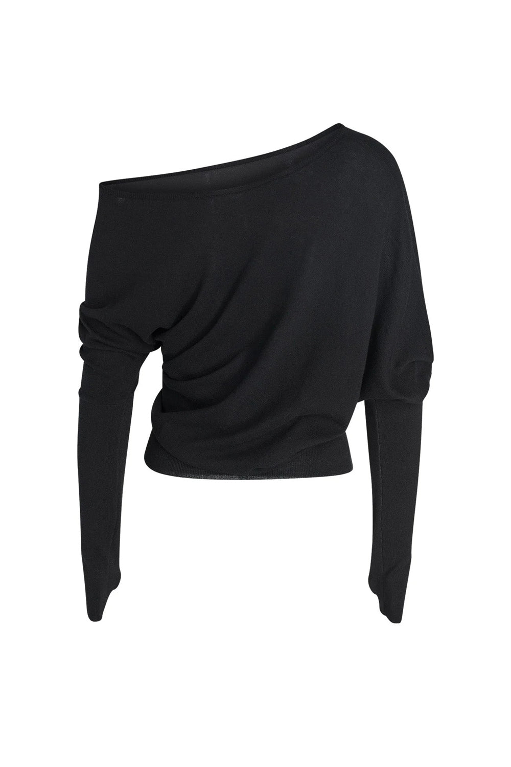 Off-Shoulder Long Sleeve Top - Black