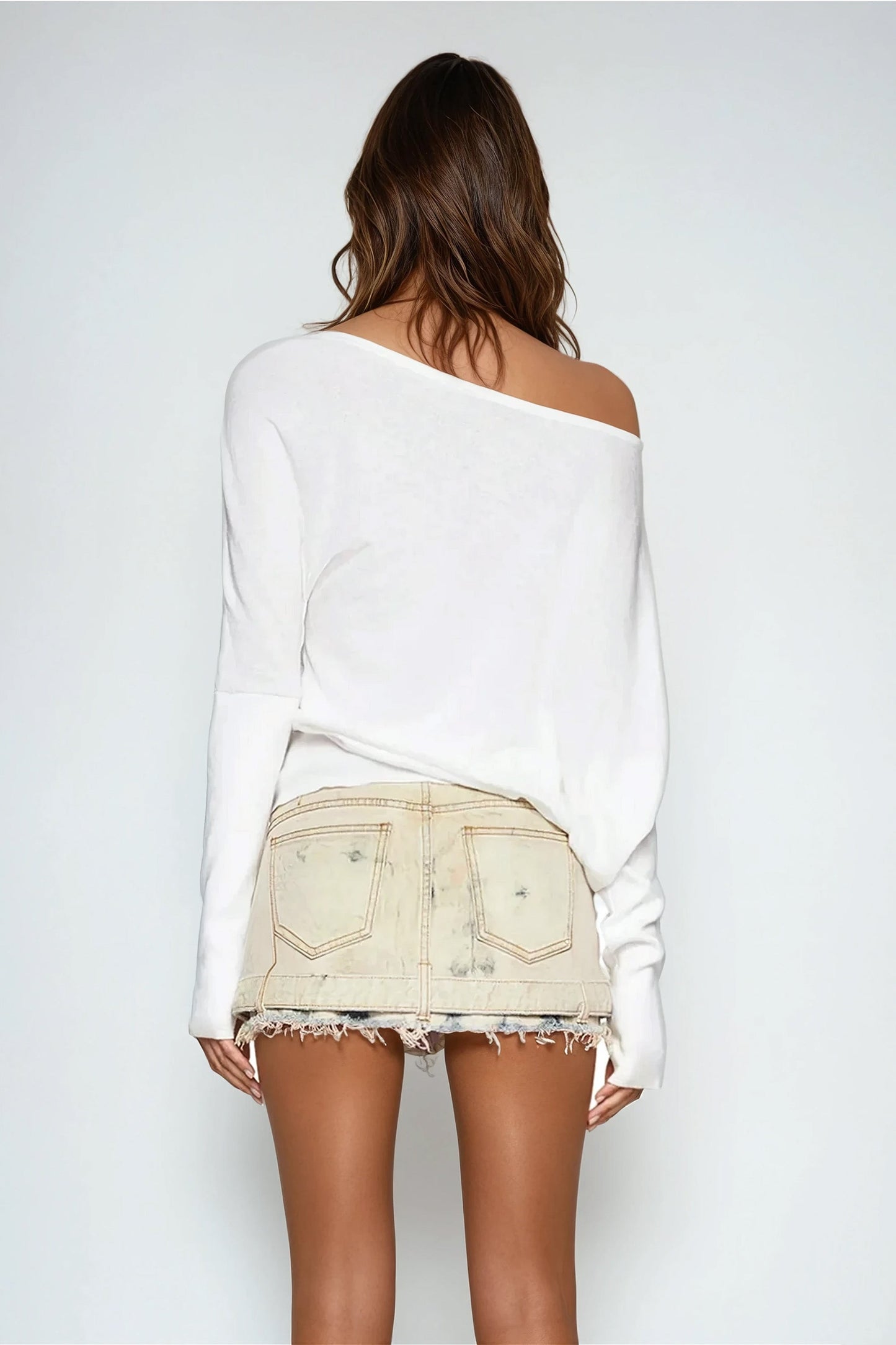 Off-Shoulder Long Sleeve Top - White