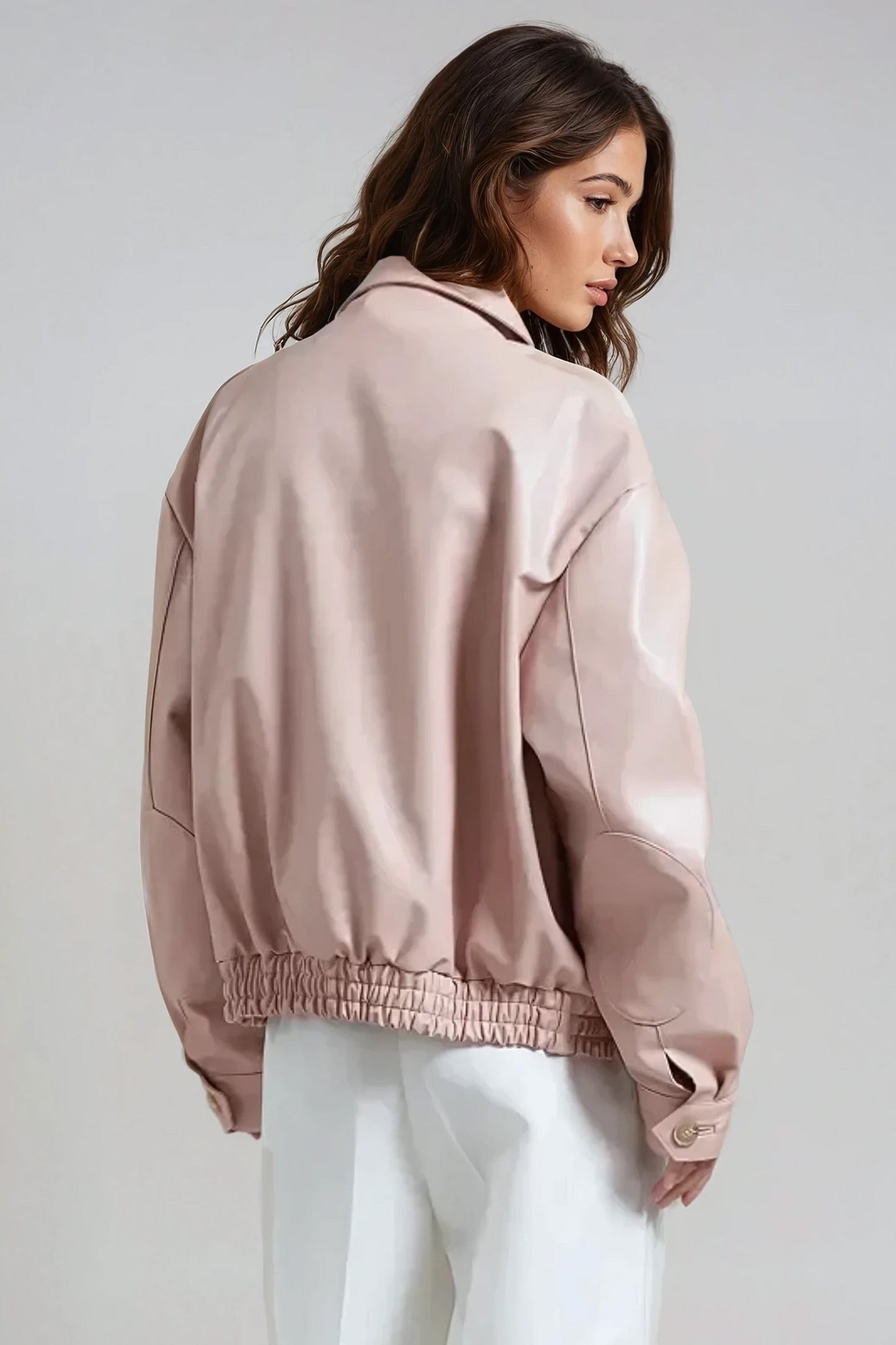 Collared Oversized Jacket with Utility Pockets - Pink