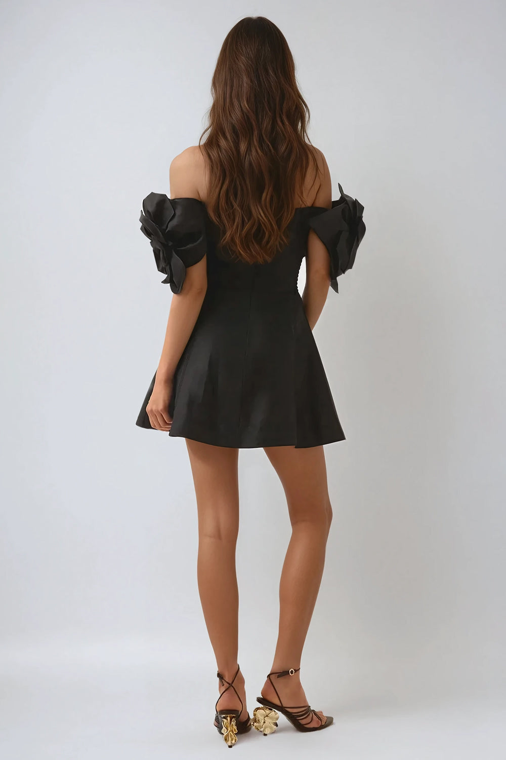 Off-Shoulder A-Line Mini Dress - Black
