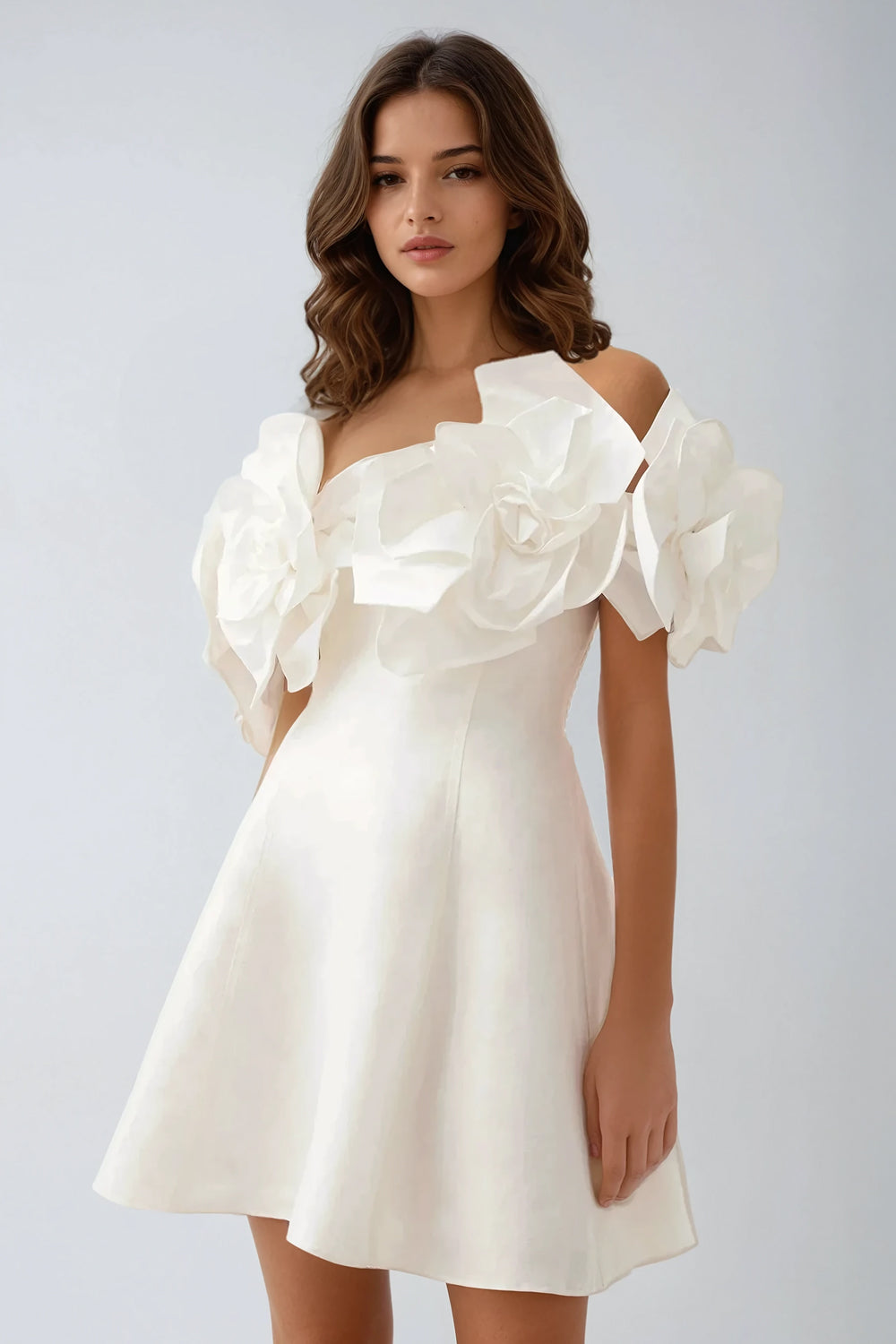 Off-Shoulder A-Line Mini Dress - White