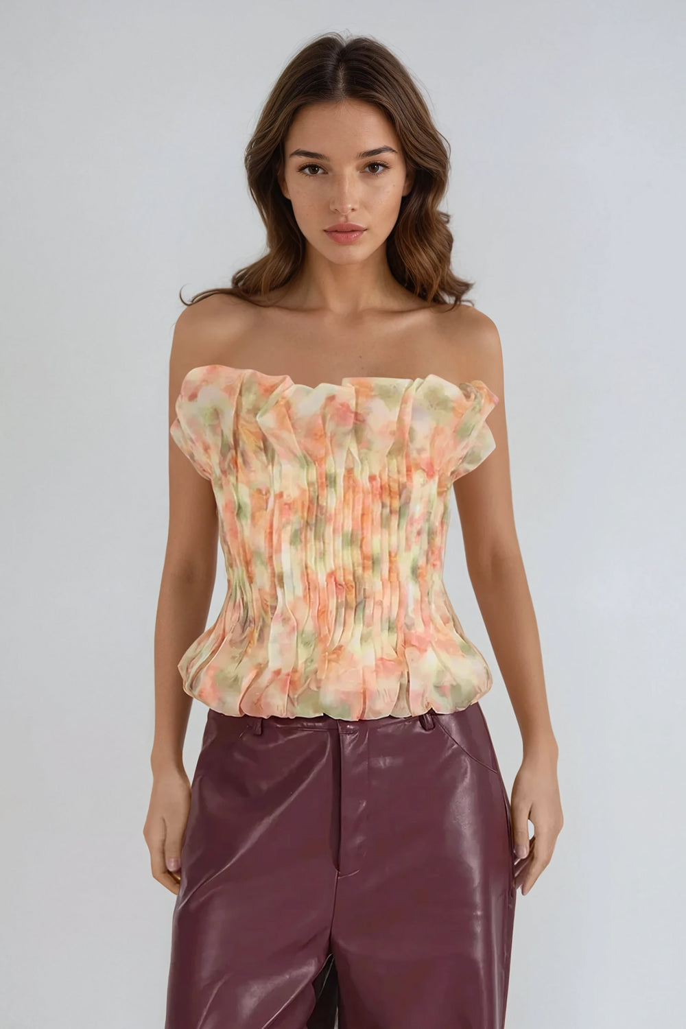 Pleated Strapless Top - Yellow