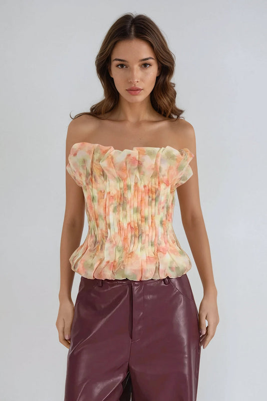 Pleated Strapless Top - Yellow