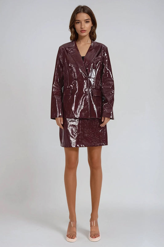 Two-Piece Set with Jacket and Mini Skirt - Brown