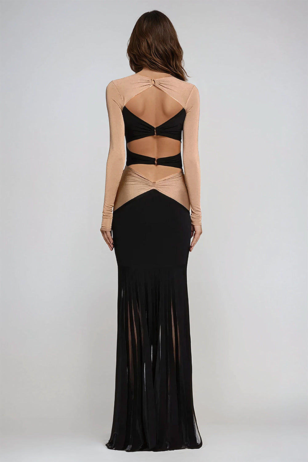 Two-Tone Cutout Maxi Dress - Black