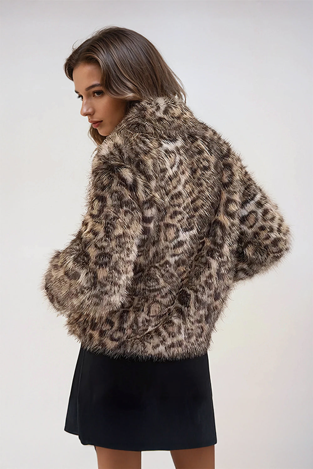 Long Sleeve Faux Fur Jacket with Toggle Closures - Brown
