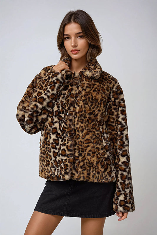 Classic Leopard Print Button-Up Coat - Brown