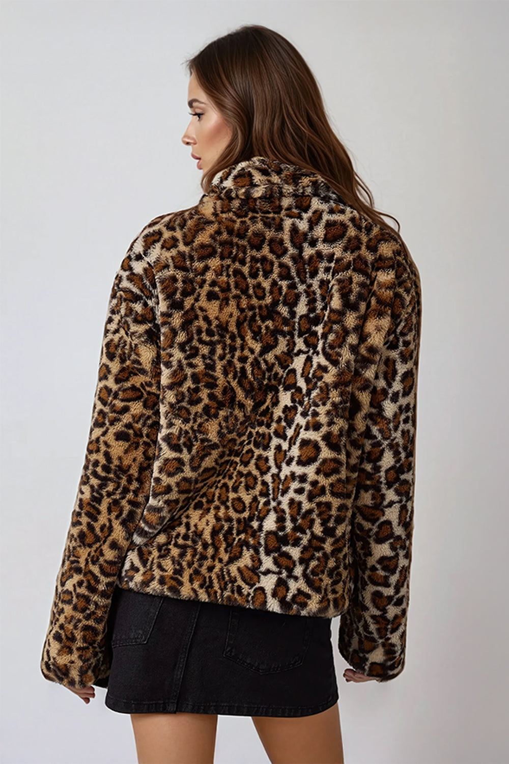Classic Leopard Print Button-Up Coat - Brown