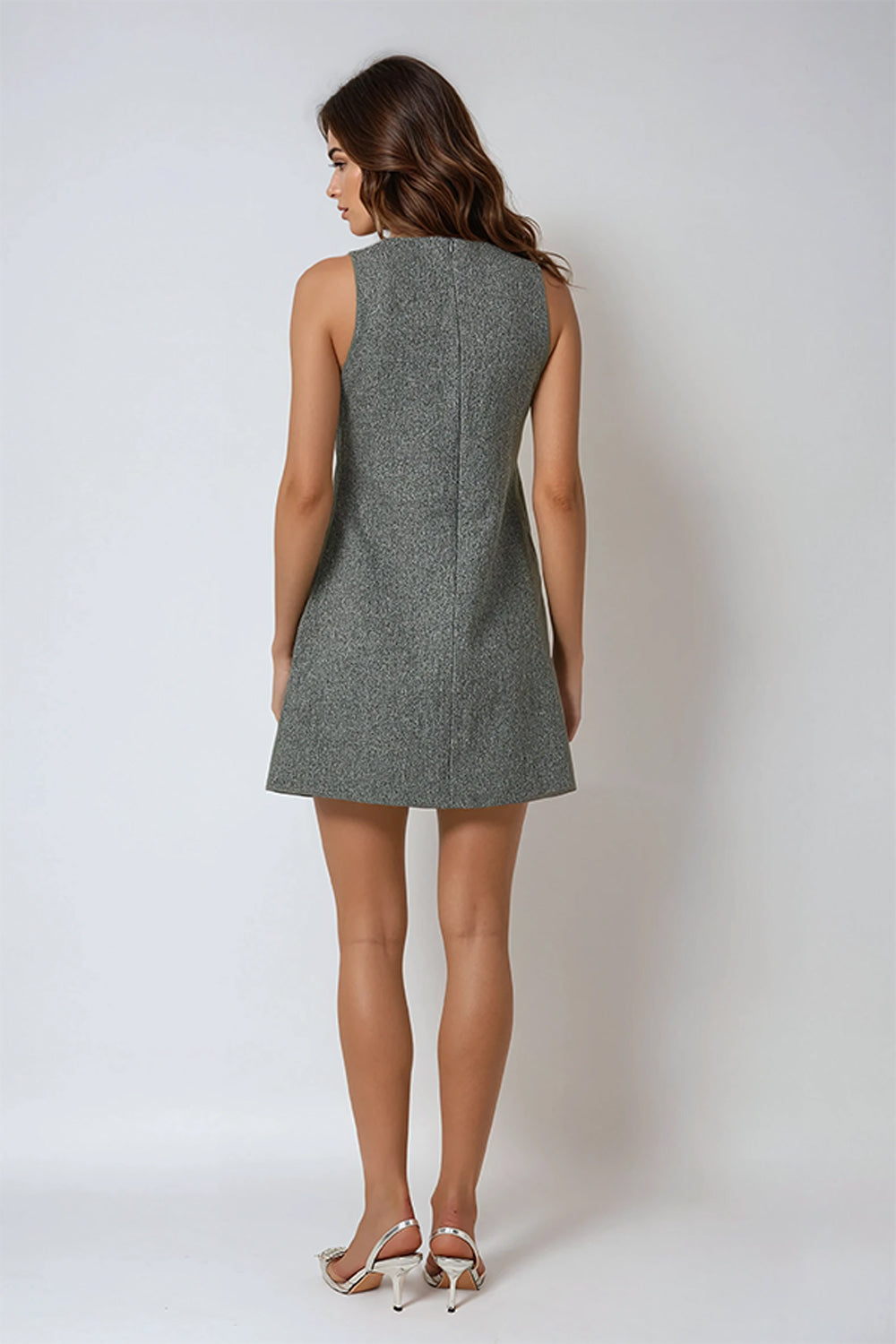 Sleeveless Mini Dress with 3D Floral Accents - Gray