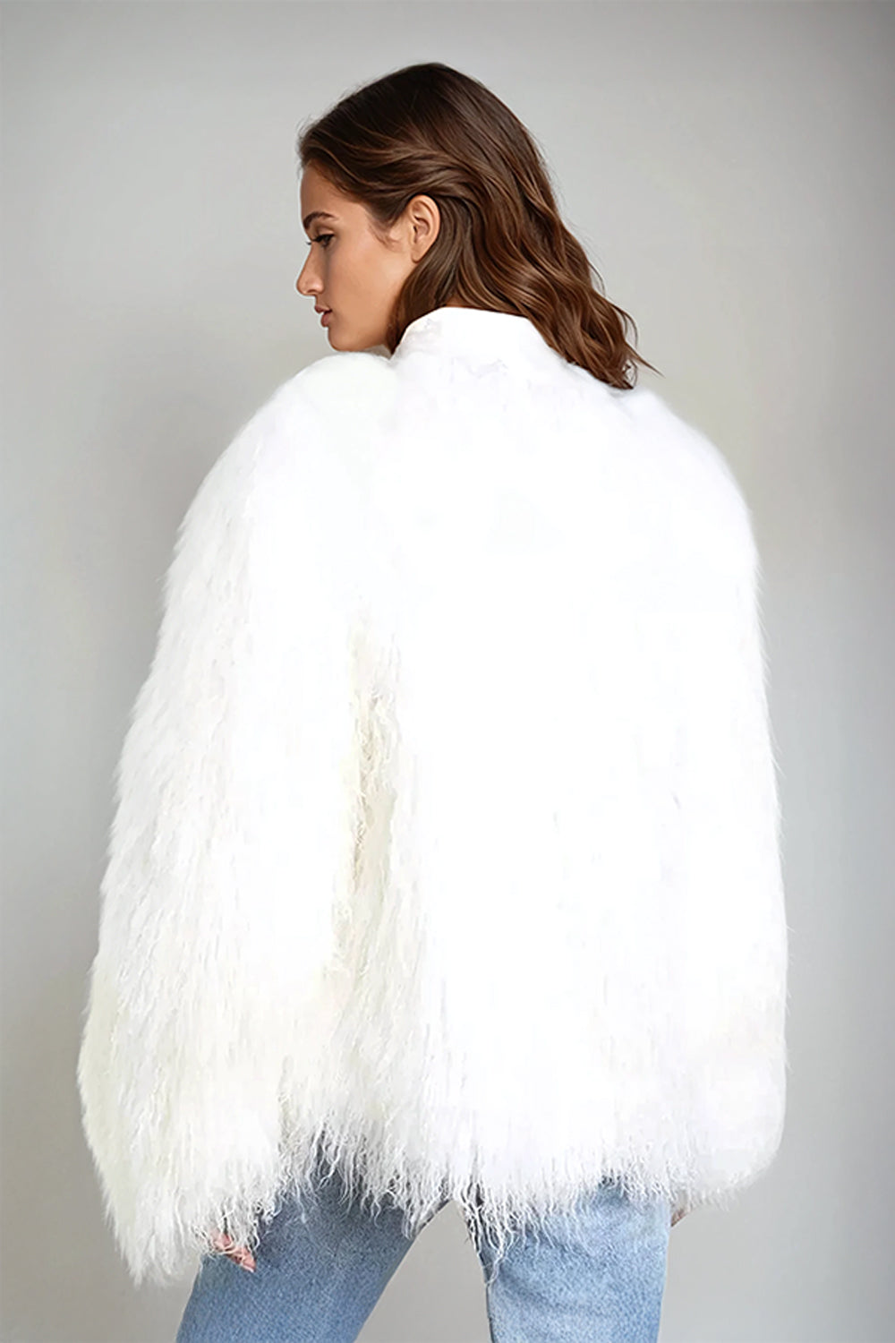 Oversized Shaggy Faux Fur Coat - White