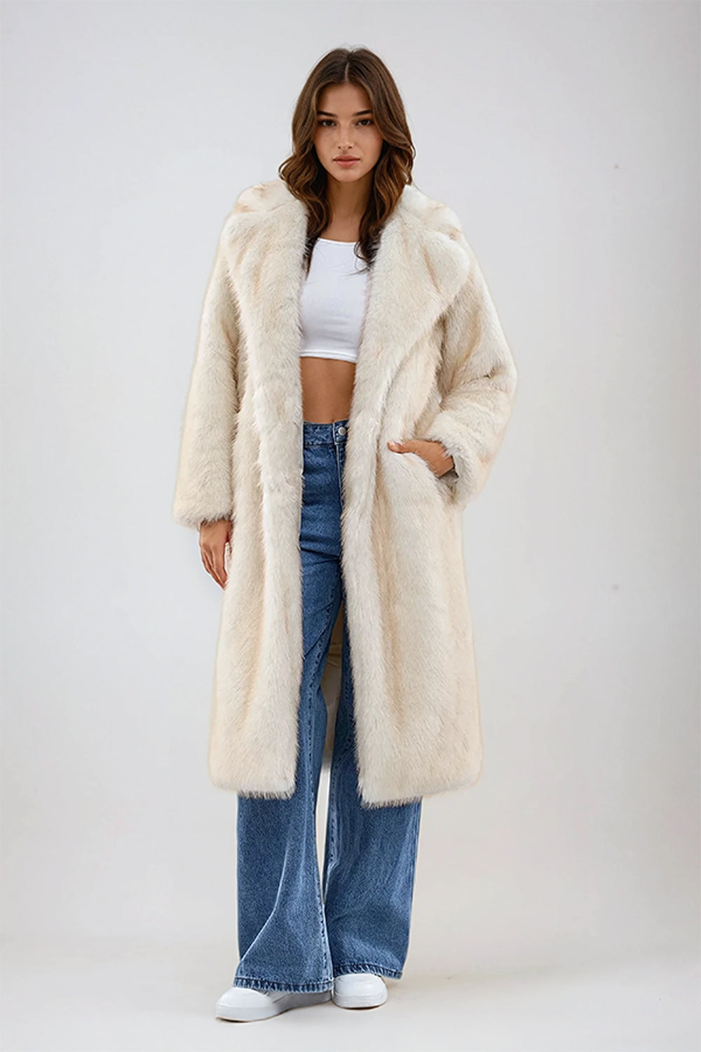 Longline Faux Fur Coat - White