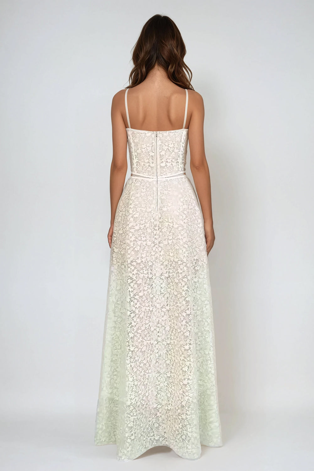 Lace Corset Maxi Dress with Spaghetti Straps - Green