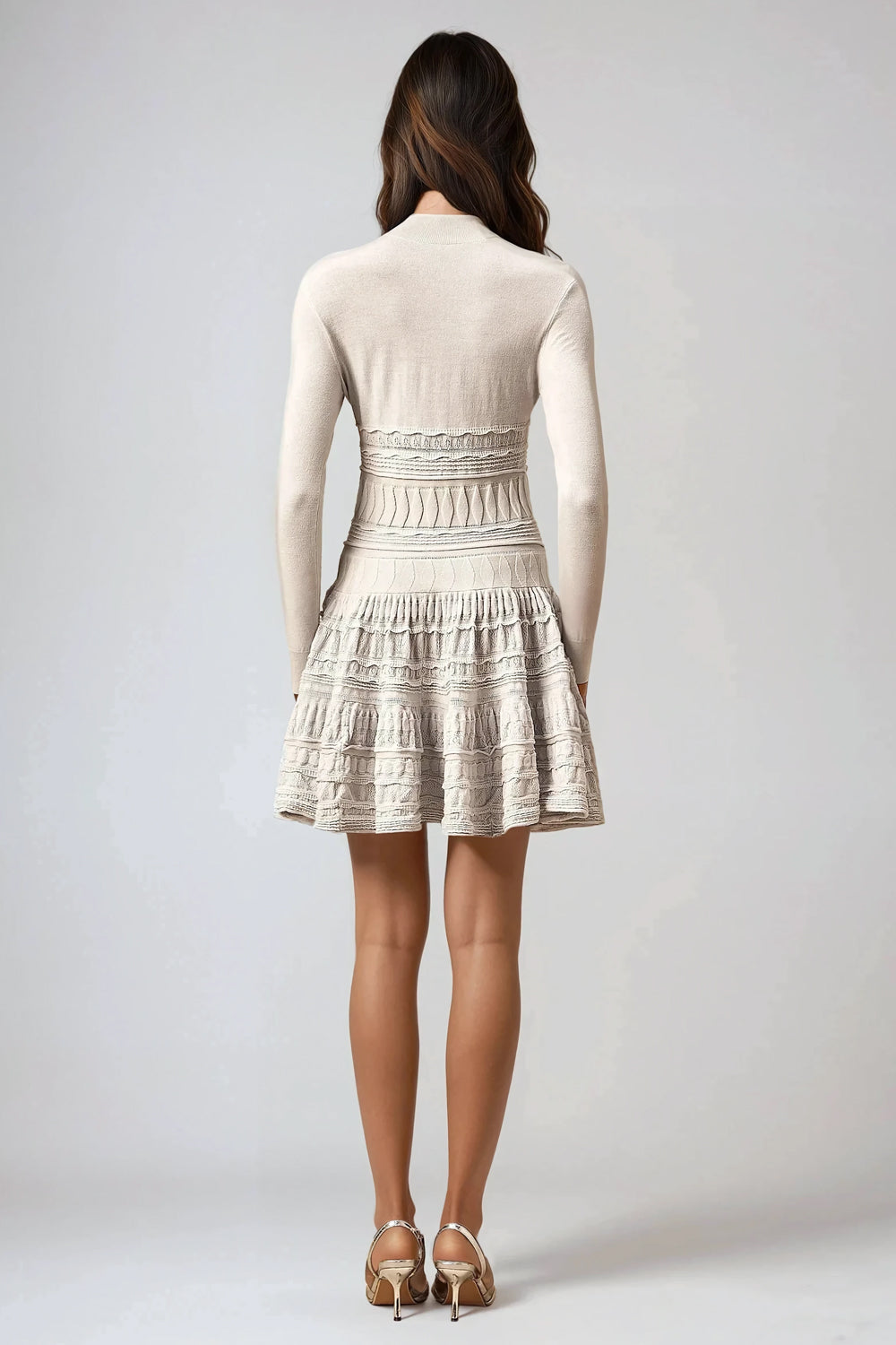 Long Sleeve High Neck Tiered Ruffle Dress - Gray