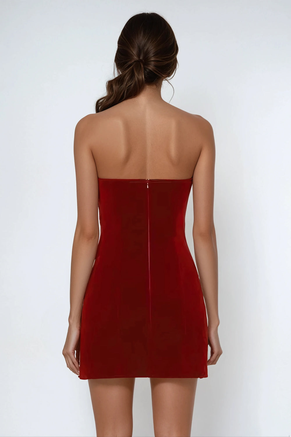 Velvet Mini Dress with Heart Cut-Out - Red