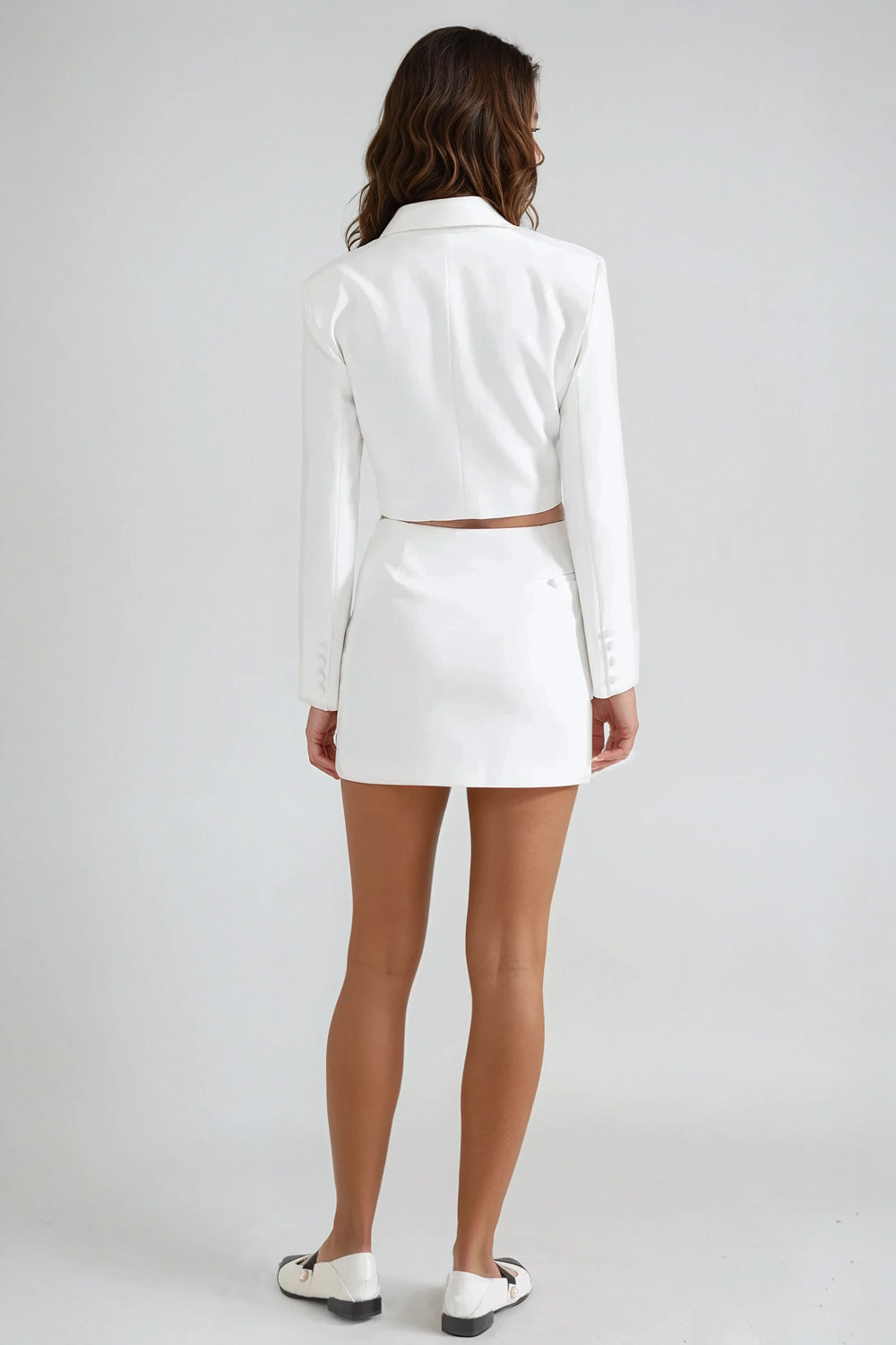 Two-Piece Set with Cropped Blazer and Mini Skirt - White