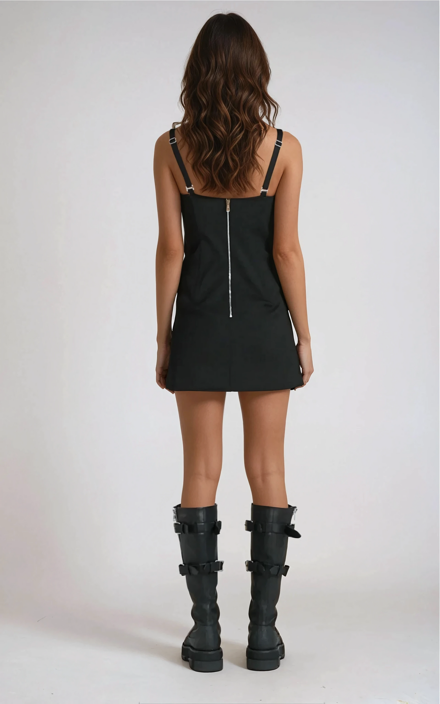 Mini Dress with Lace-Up Sides - Black