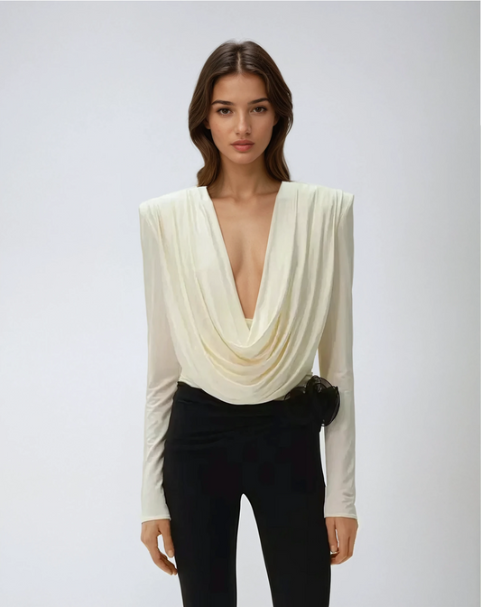 Draped Long Sleeve Top - Beige