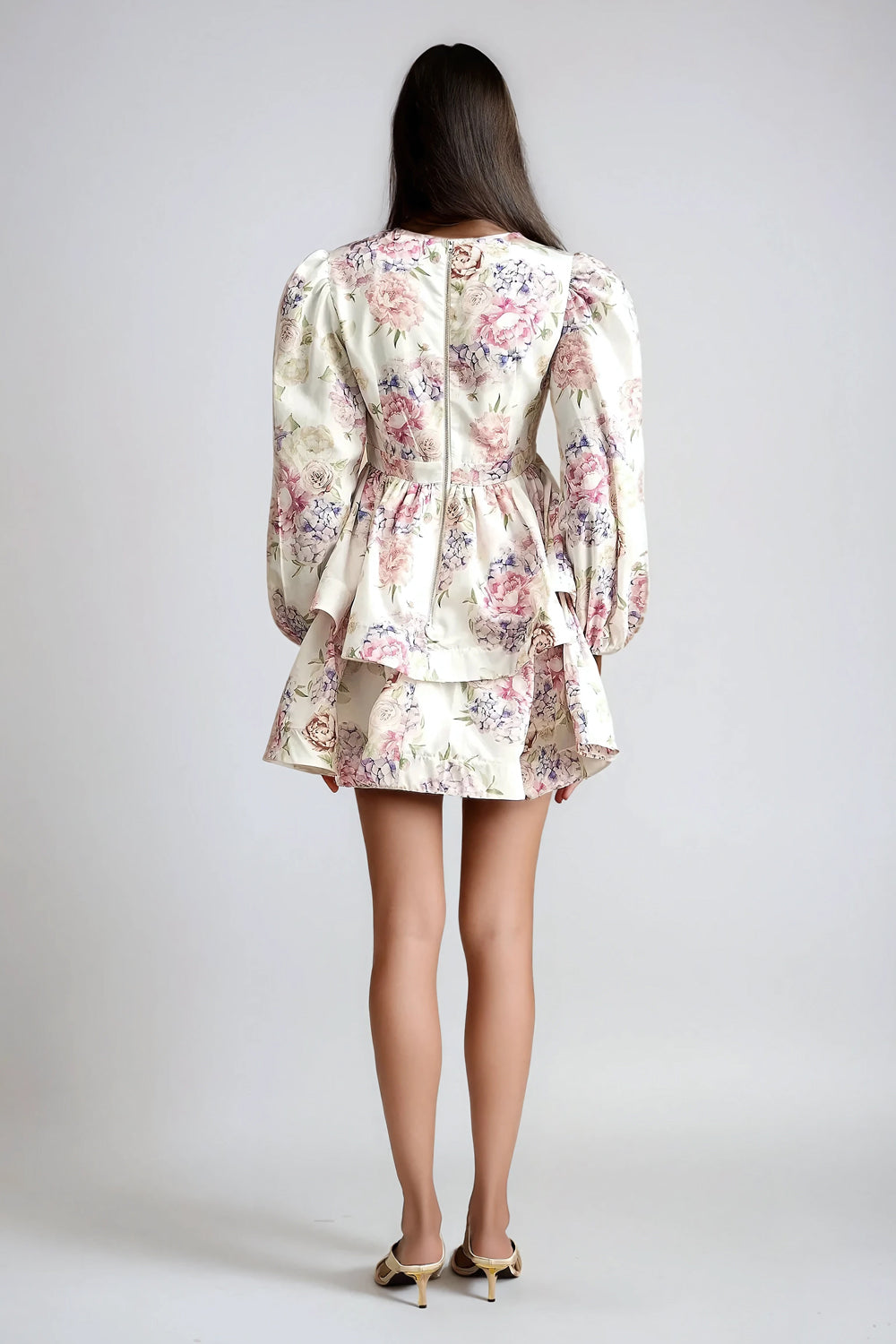 Deep V-Neckline Mini Dress with Layered Ruffle Skirt - White