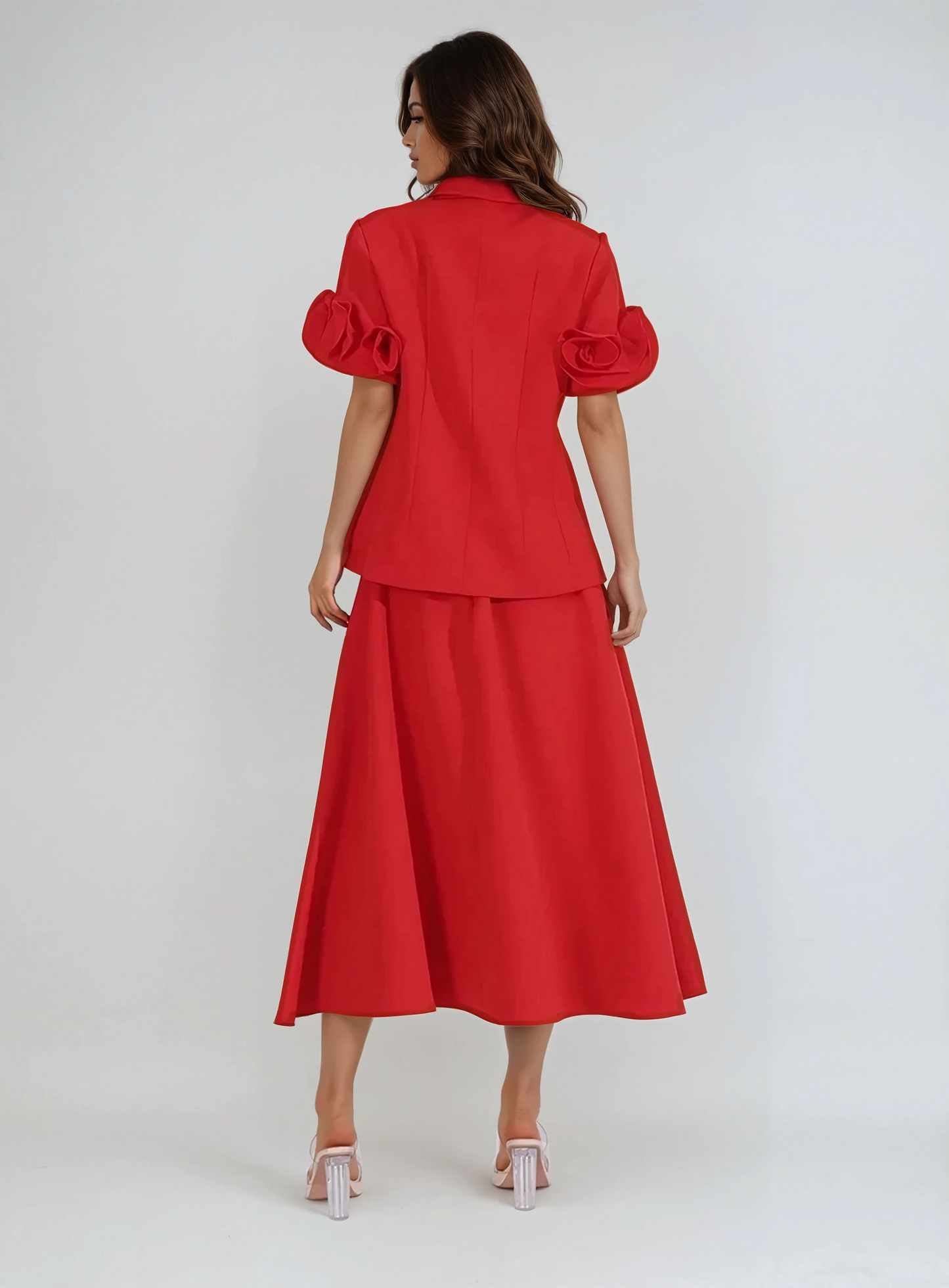 Two-Piece Set with Blazer and Midi Skirt - Red
