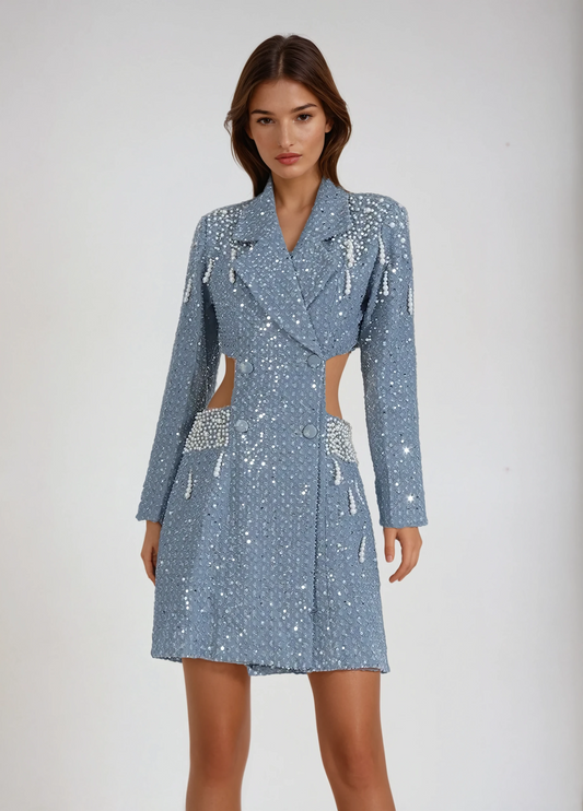 Long Sleeve Cutout Blazer Mini Dress - Blue