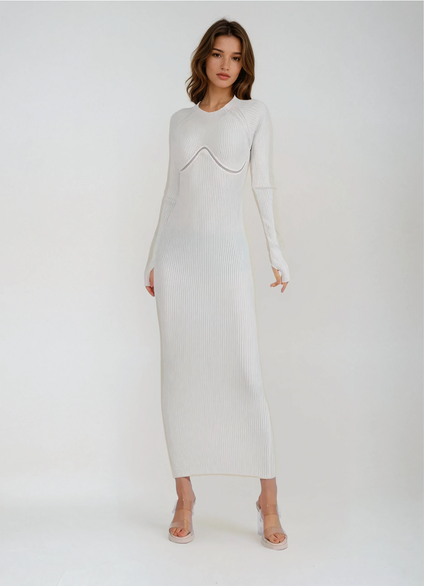Knitted Bodycon Maxi Dress - White
