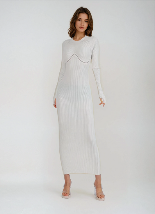 Knitted Bodycon Maxi Dress - White