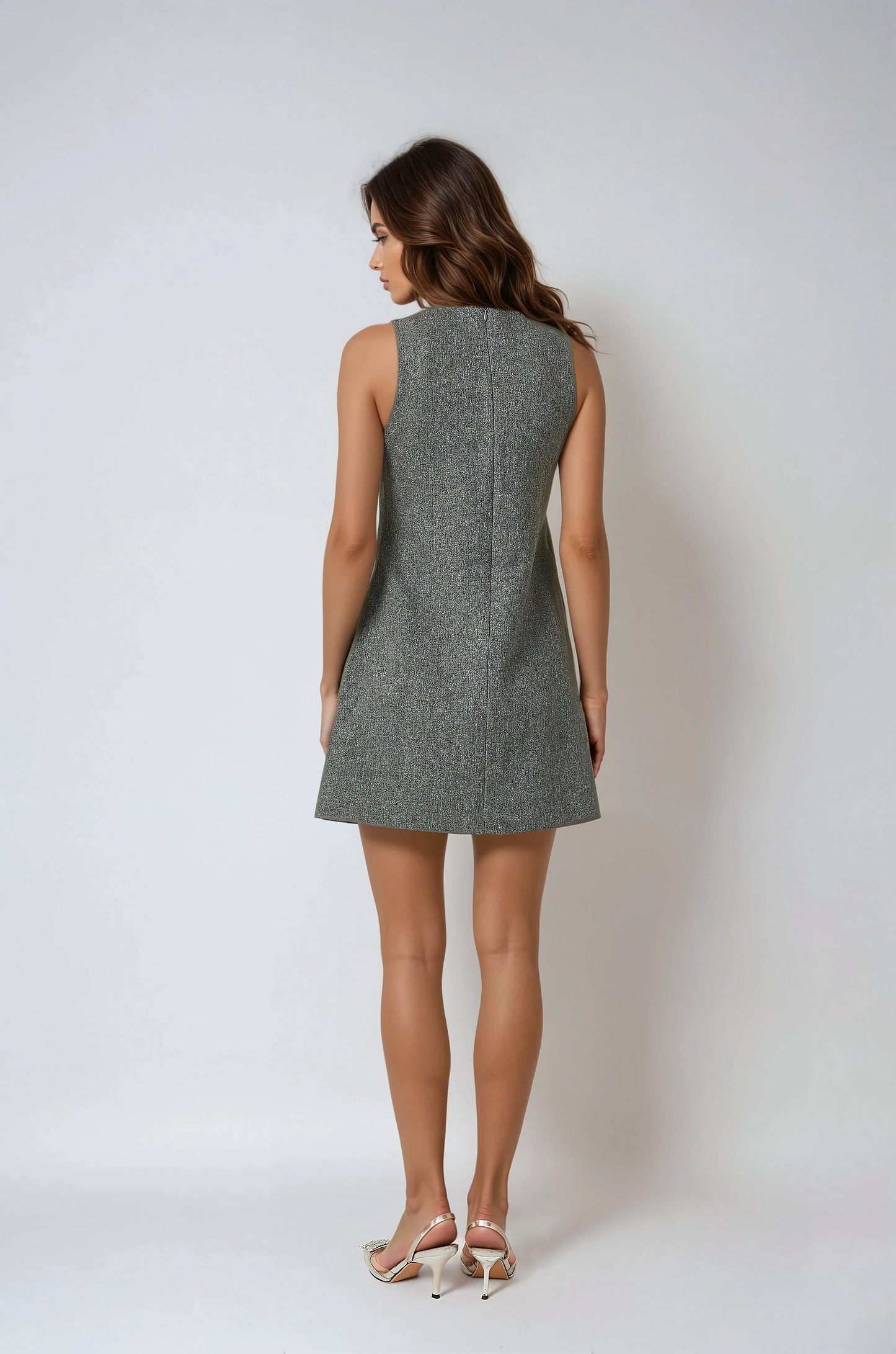 Sleeveless Mini Dress with Floral Embellishments - Gray