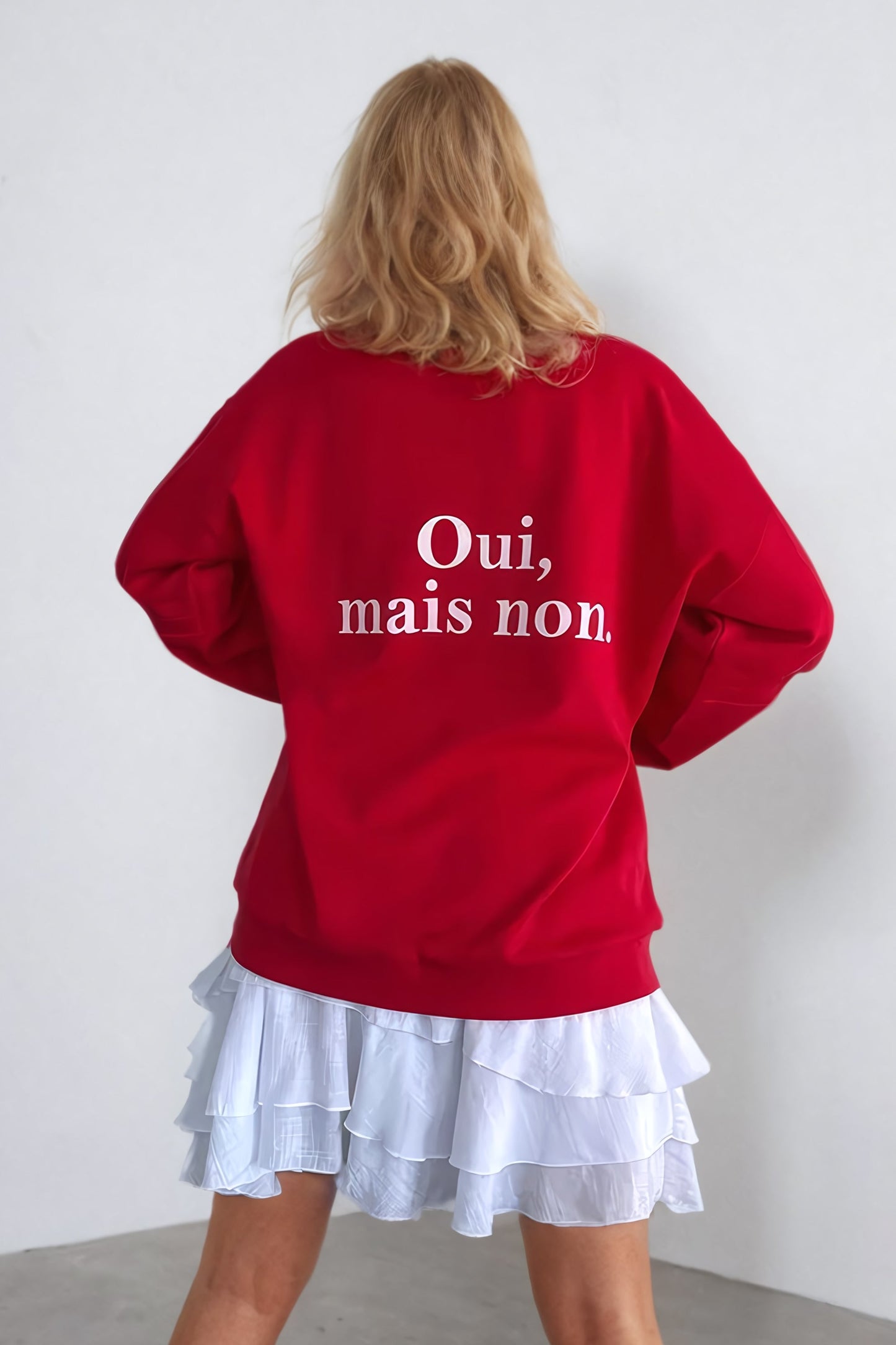 Cut-Out Sleeve Sweatshirt with Text Graphic Back - Red