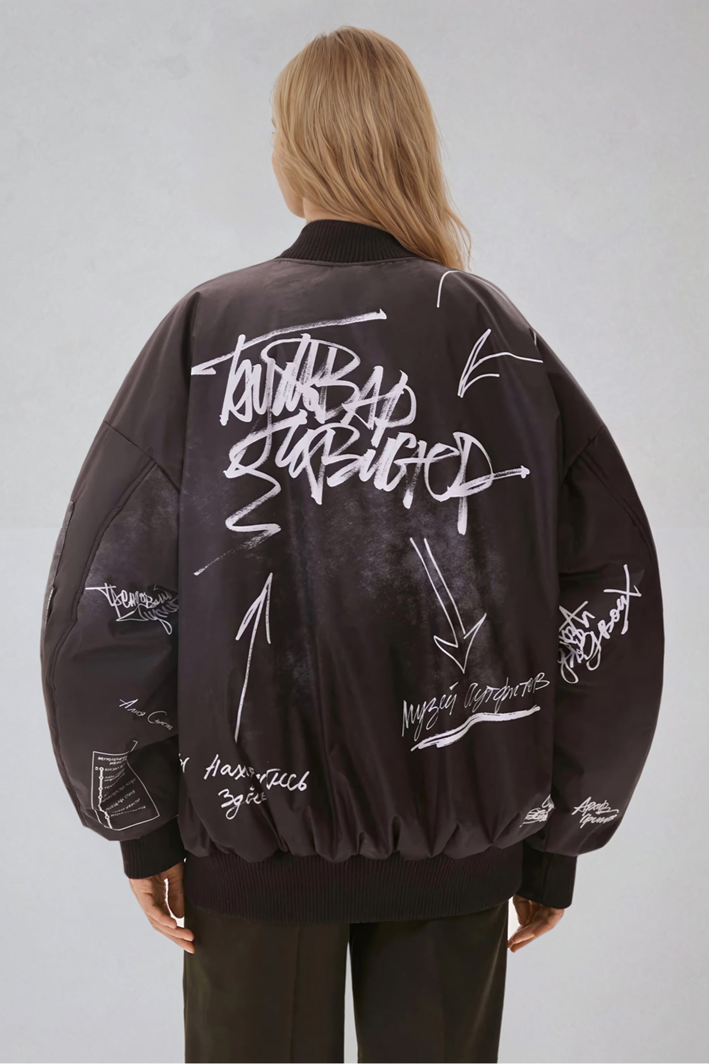 Graffiti Print Oversized Jacket - Black