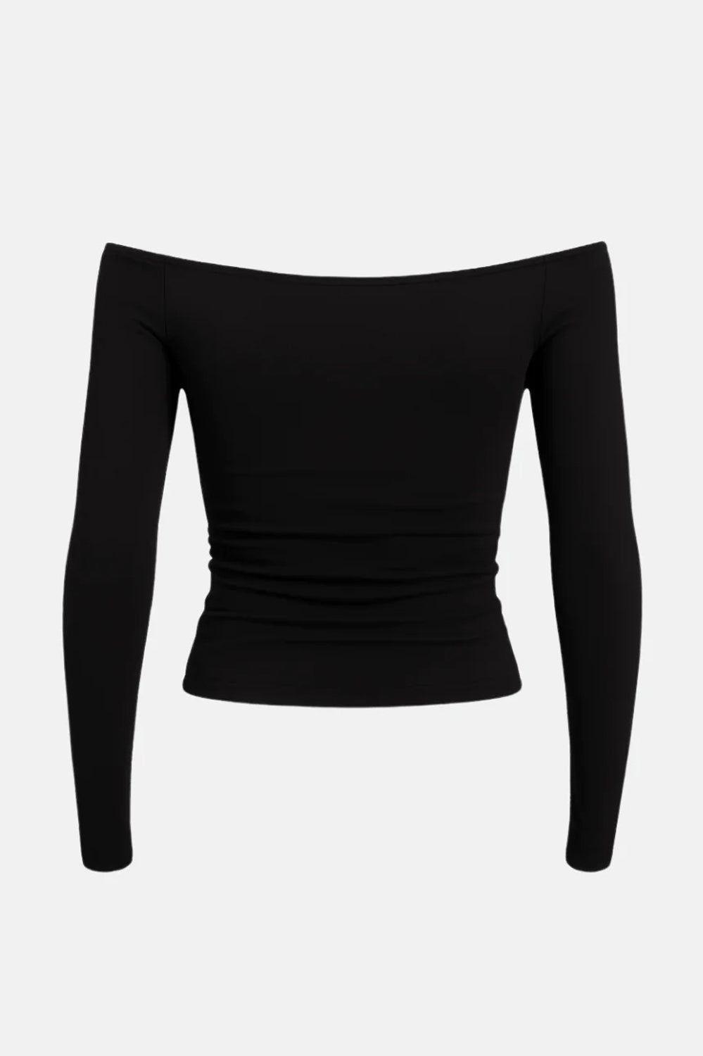 Off-Shoulder Long Sleeve Ruched Top with Decorative Embellishments - Black