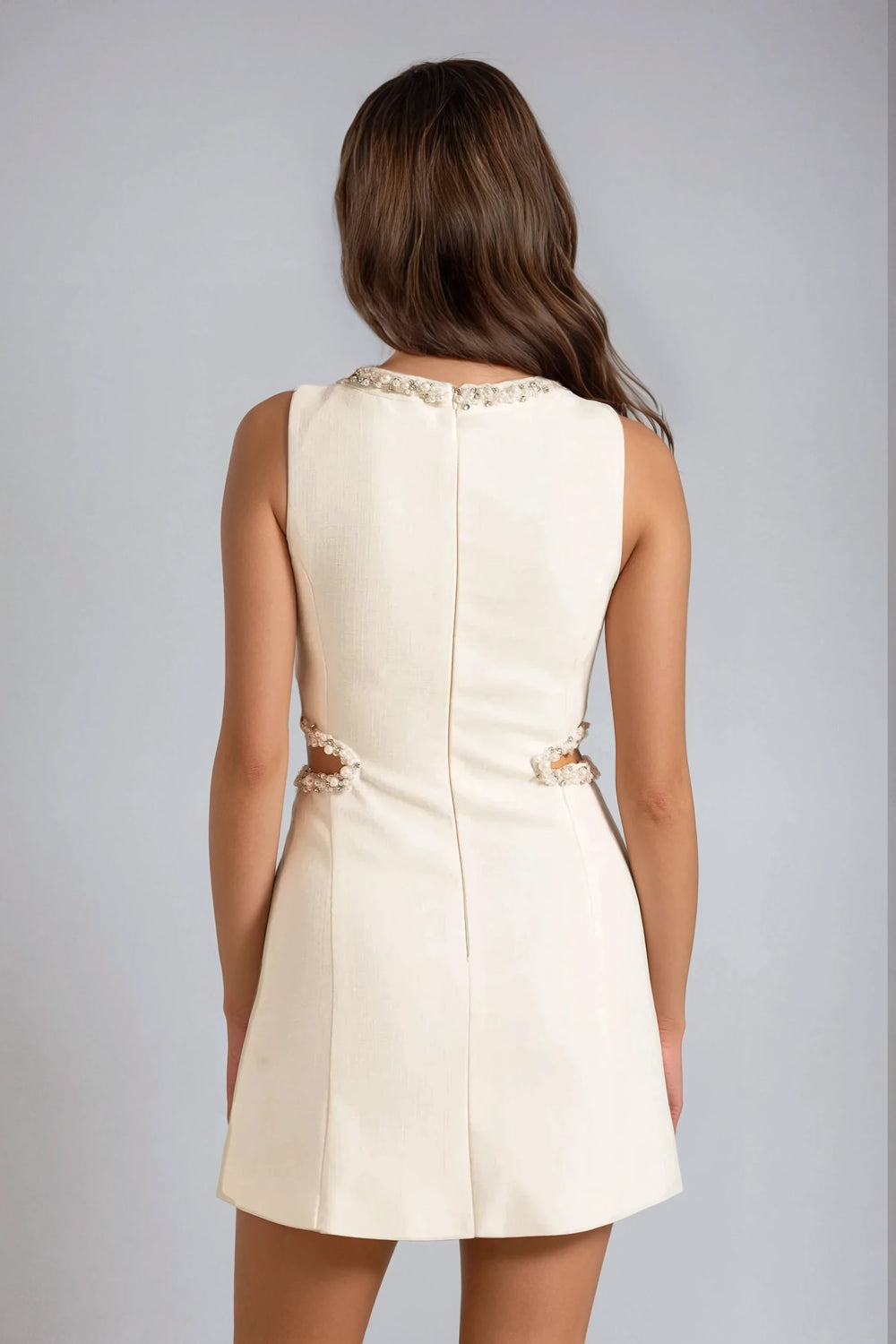 Cutout Pearl Embellished Midi Dress - White